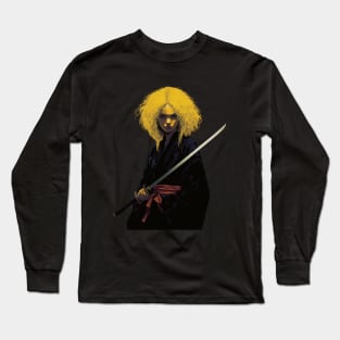 Ninja Queen: Retro Anime Warrior in Black & Yellow Long Sleeve T-Shirt